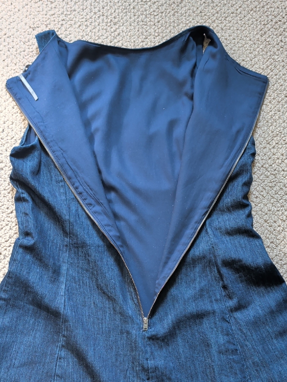 Anthropologie Sleeveless Dark Blue Denim Boat Neck Midi Bubble Dress 12 - Picture 8 of 8